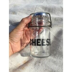 Vintage Wheaton cheese shaker USA glass black letter silver top reusable popcorn